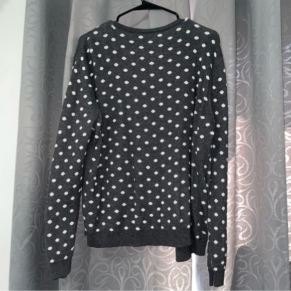 Ann Taylor Gray & White Polkadot Long Sleeve Button Up Sweater - Picture 2 of 9